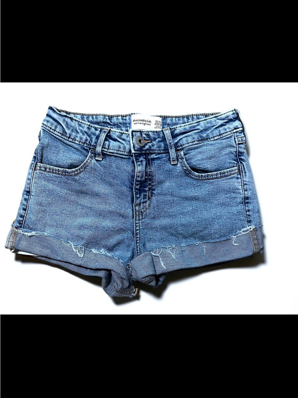 abercrombie kids Blue Denim Roll-Cuff Frayed Shorts